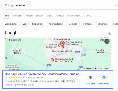 04-CS- TAVANIELLO-MapSerp caso studio Dott. Tavaniello risultato in local search - Medicina Estetica
