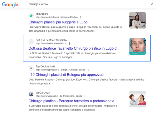 04-CS- TAVANIELLO-SearchSerp caso studio Dott. Tavaniello risultato in Serp - Medicina Estetica